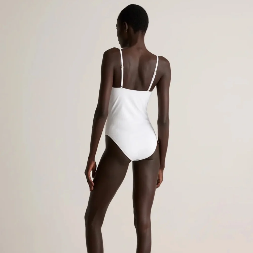 NWT QUINCE Italian Cami Ribbed One-Piece Swimsuit White (bin 6)